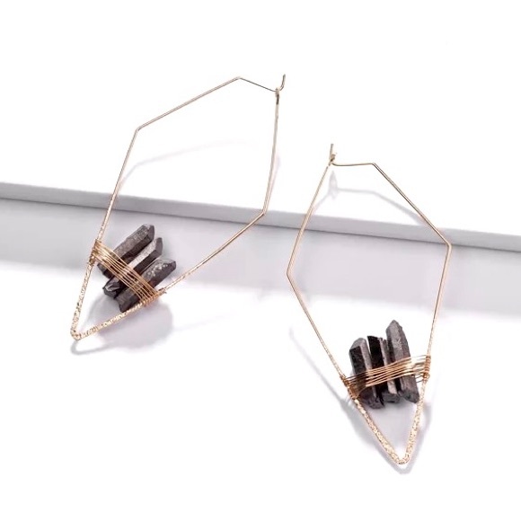 🍋2/$30 New Anthro Black Quartz Earrings - Picture 2 of 2